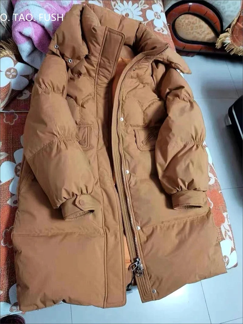 Mid-Long Down Cotton Jacket Women Korean Loose Puffer Coat 2023 New Thicken Warm Padded Parkas Hooded Manteau Femme Hiver 3XL