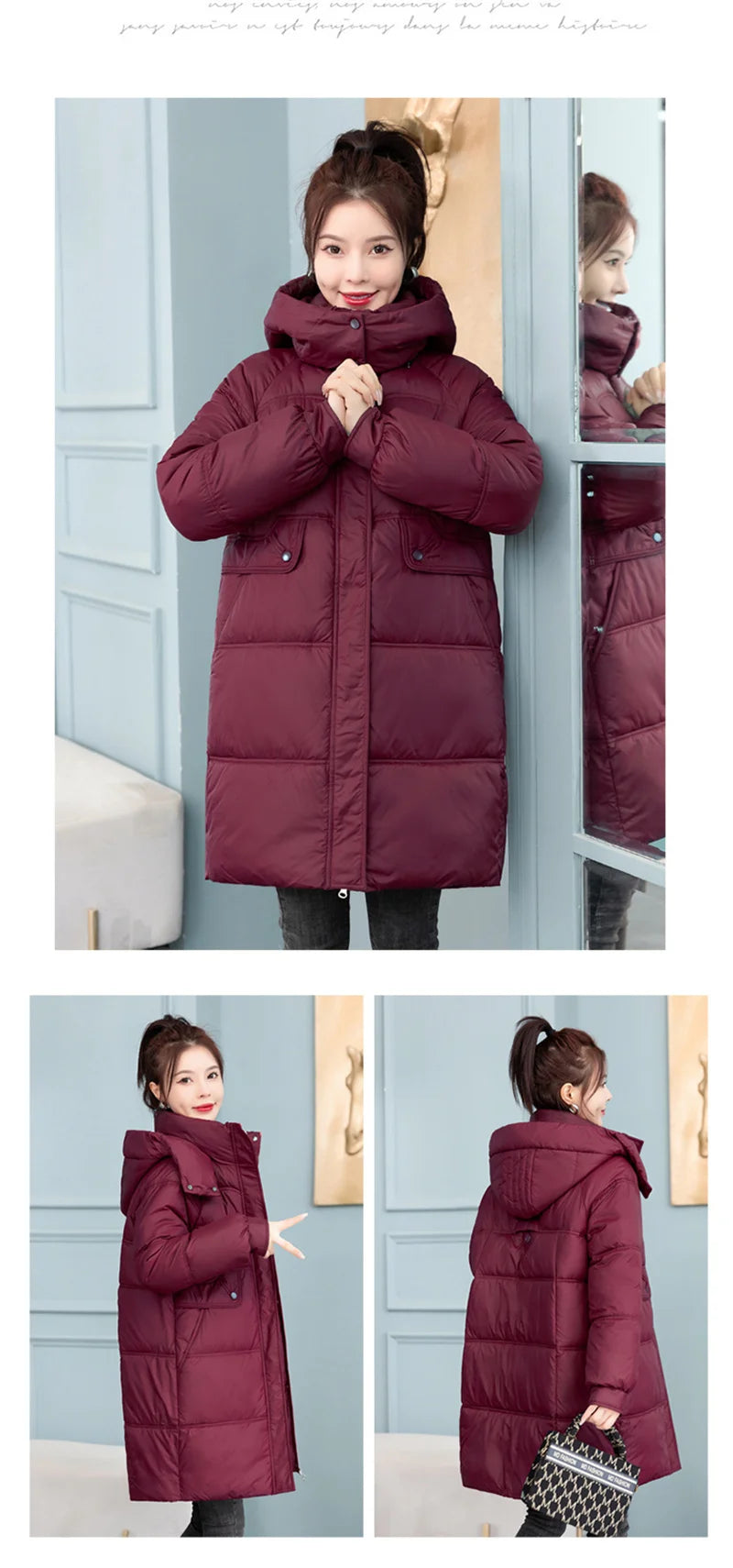 Mid-Long Down Cotton Jacket Women Korean Loose Puffer Coat 2023 New Thicken Warm Padded Parkas Hooded Manteau Femme Hiver 3XL