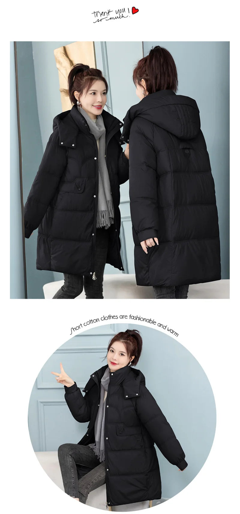 Mid-Long Down Cotton Jacket Women Korean Loose Puffer Coat 2023 New Thicken Warm Padded Parkas Hooded Manteau Femme Hiver 3XL