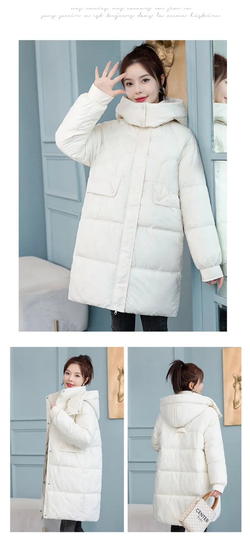 Mid-Long Down Cotton Jacket Women Korean Loose Puffer Coat 2023 New Thicken Warm Padded Parkas Hooded Manteau Femme Hiver 3XL