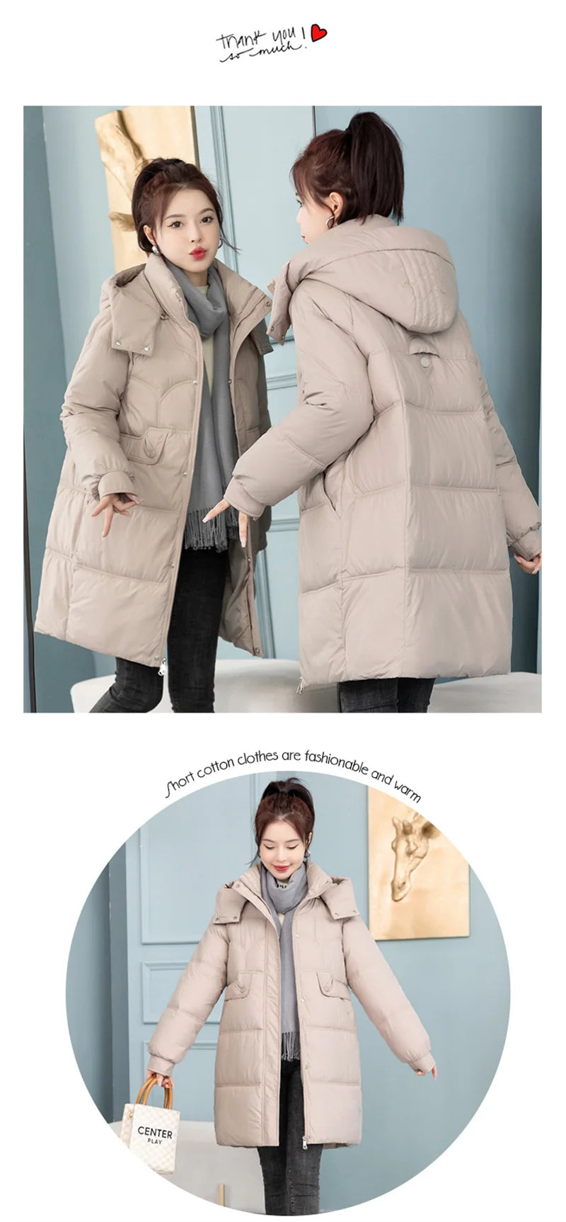 Mid-Long Down Cotton Jacket Women Korean Loose Puffer Coat 2023 New Thicken Warm Padded Parkas Hooded Manteau Femme Hiver 3XL