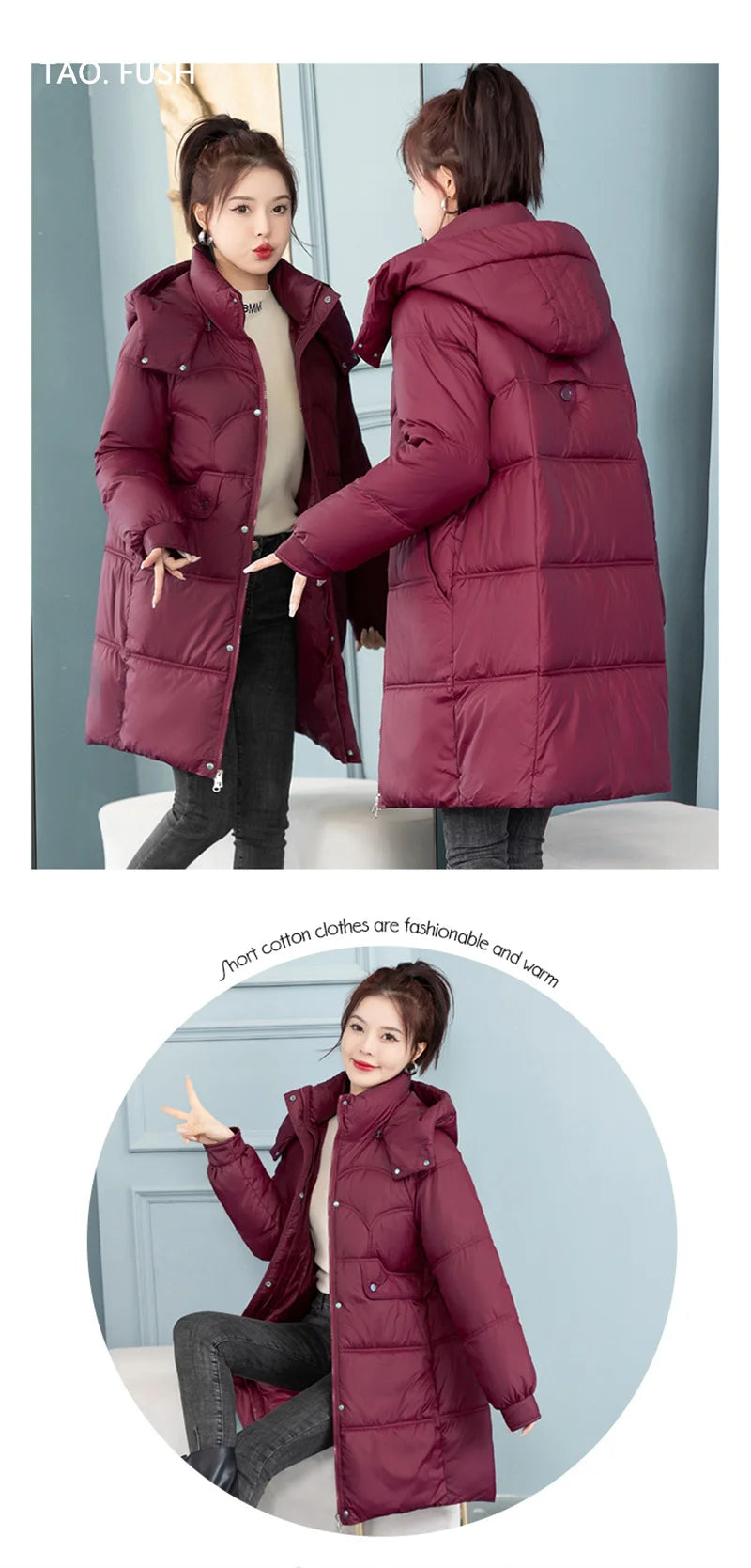 Mid-Long Down Cotton Jacket Women Korean Loose Puffer Coat 2023 New Thicken Warm Padded Parkas Hooded Manteau Femme Hiver 3XL