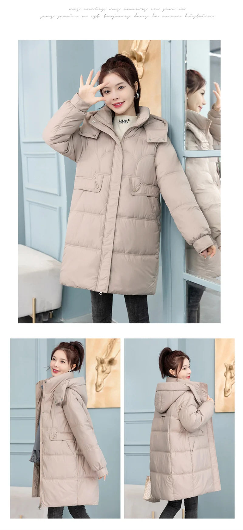 Mid-Long Down Cotton Jacket Women Korean Loose Puffer Coat 2023 New Thicken Warm Padded Parkas Hooded Manteau Femme Hiver 3XL