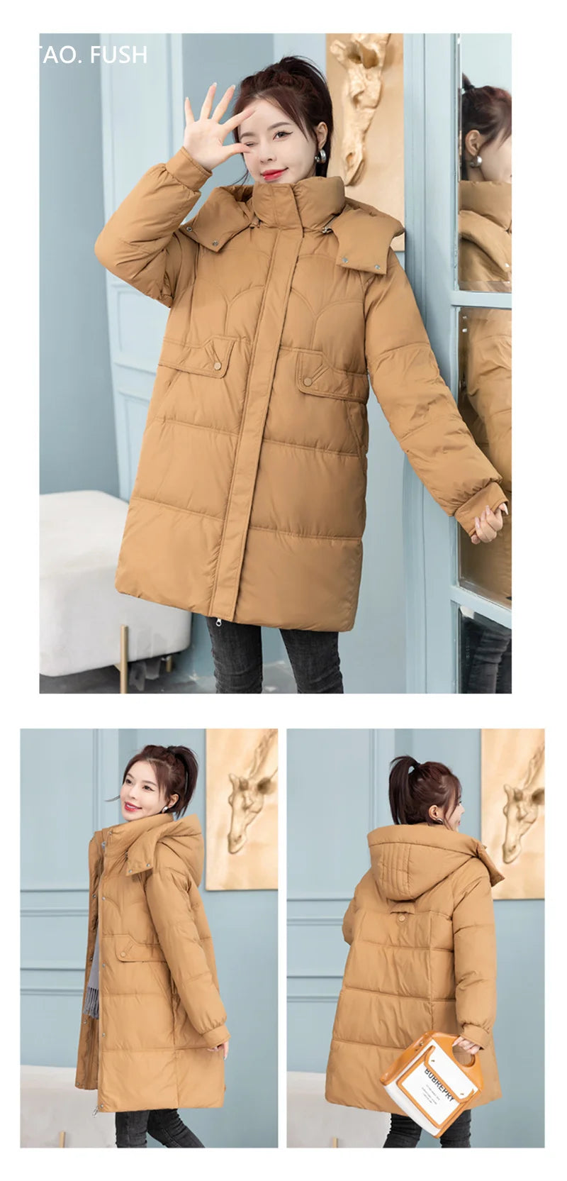 Mid-Long Down Cotton Jacket Women Korean Loose Puffer Coat 2023 New Thicken Warm Padded Parkas Hooded Manteau Femme Hiver 3XL