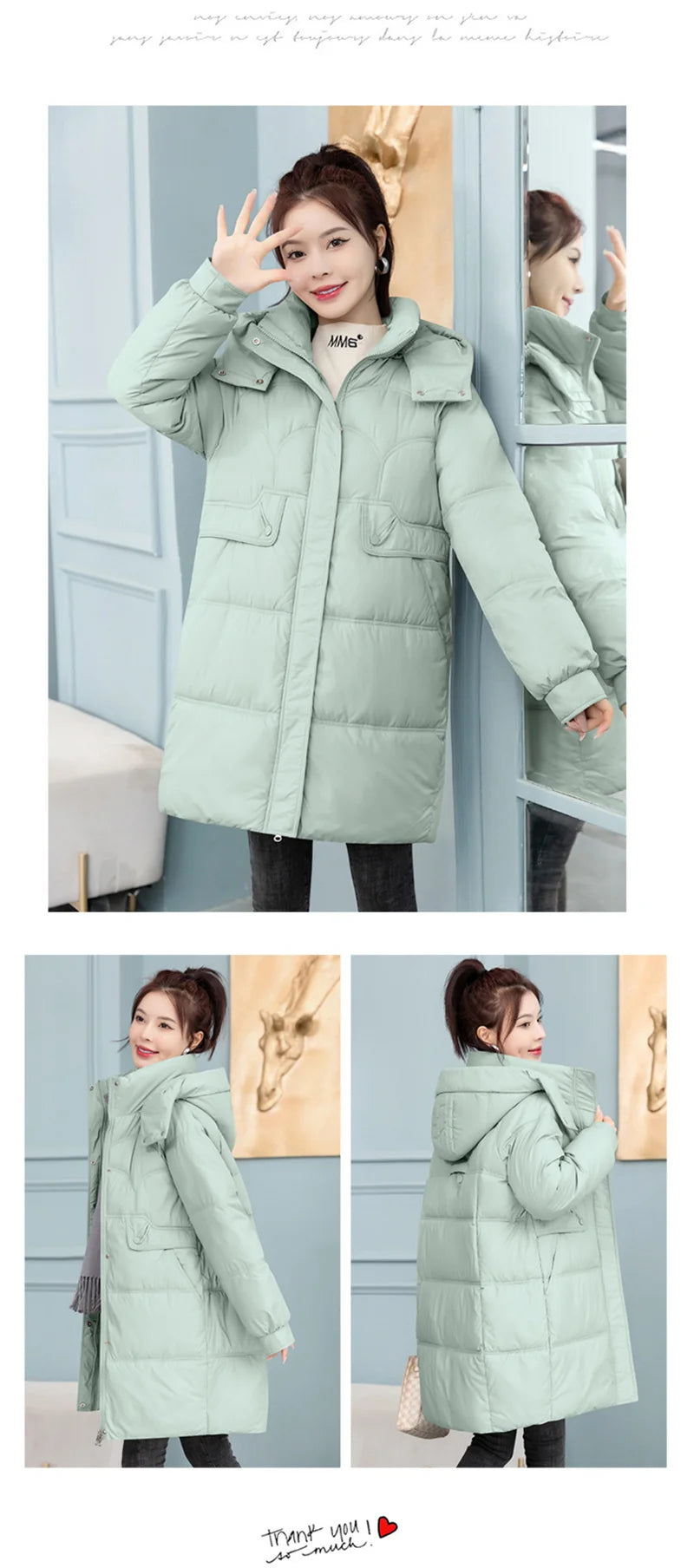Mid-Long Down Cotton Jacket Women Korean Loose Puffer Coat 2023 New Thicken Warm Padded Parkas Hooded Manteau Femme Hiver 3XL