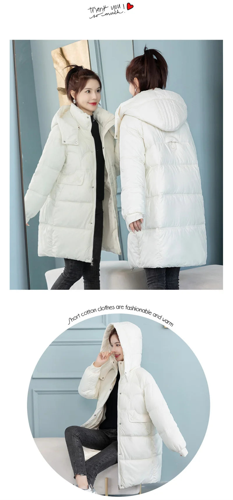 Mid-Long Down Cotton Jacket Women Korean Loose Puffer Coat 2023 New Thicken Warm Padded Parkas Hooded Manteau Femme Hiver 3XL
