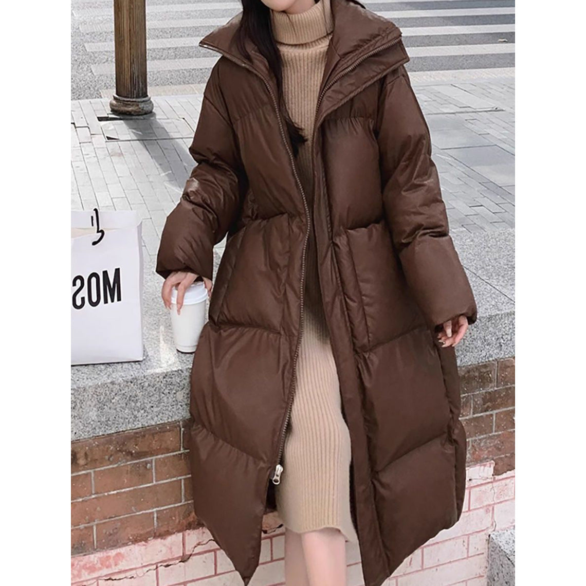 manteau long marron